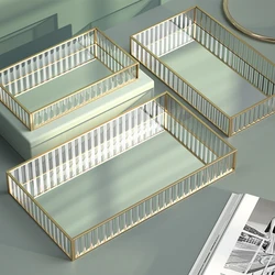 European Glass Metal Kitchen Storage Tray Gold Oval Dotted Fruit Plate freezing Jewelry Display Rotary Candy Decor Tray Mirror