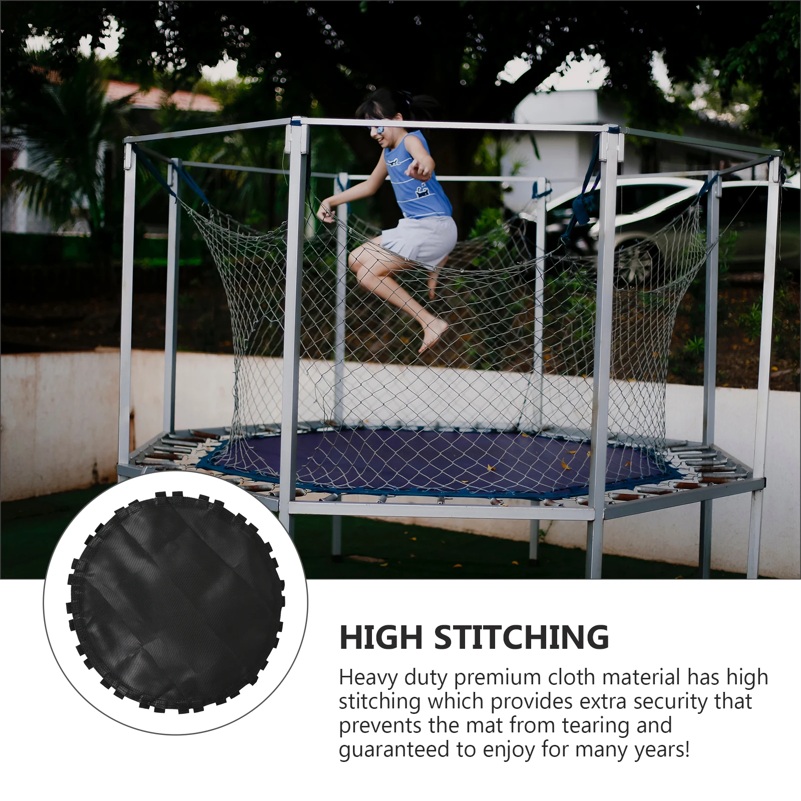 

1pc Trampoline Replacement Mat Round Black Jumping Cloth 38 Inch Heavy Duty Premium Fabric V Rings Hooks Spring
