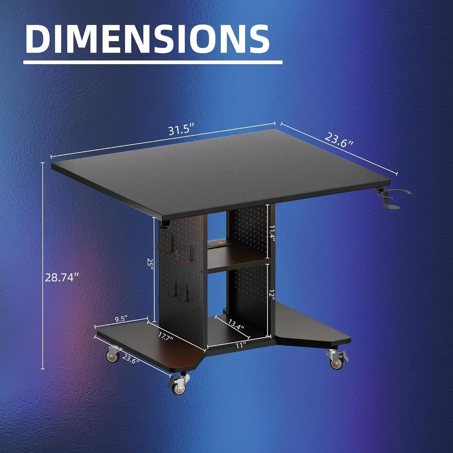 

[Best Seller, Limited Stock!]Small Rolling Gaming Desk with Led Lights Power Outlets and Storage Pegboard, Small Spaces Compact