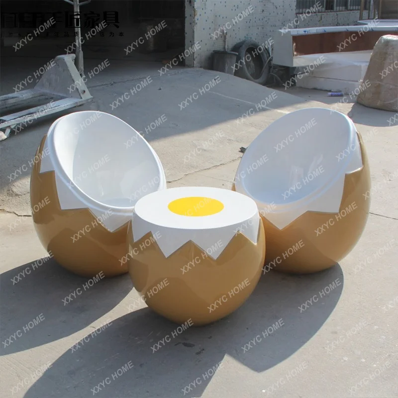 FRP casual furniture restaurant gourmet shop egg combination table chair complete set of furniture eggshell coffee table