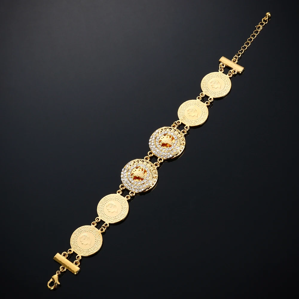 Turkish Blue Eye Bracelet Gold Color Never Faded Blue Evil Eye Crystal Charm Allah Bracelets for Islam Women Muslim Jewelry