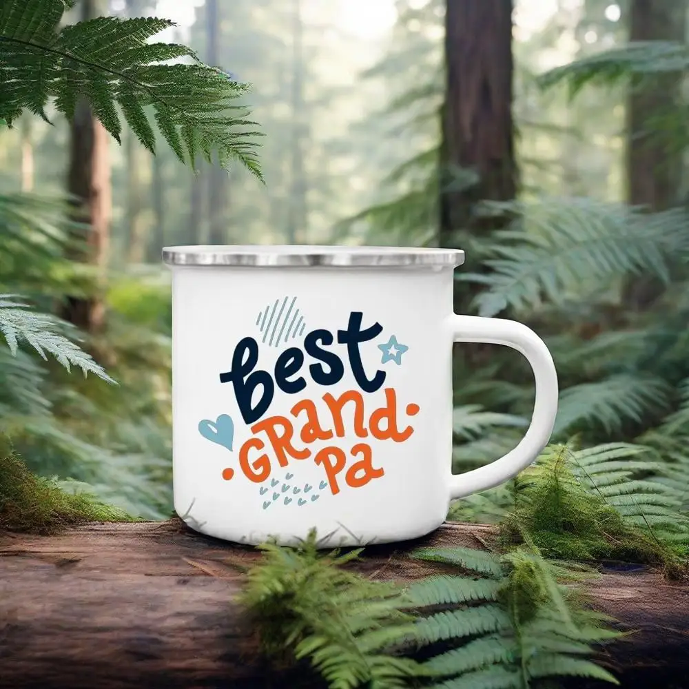 

World's Best Grandpa Printed Enamel Mugs Coffee Beer Cups Drink Wine Juice Mug Dessert Cocoa Milk Handle Cup Best Gift