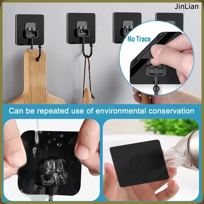 Household Heavy Duty Big Size Waterproof Adhesive Hooks 22 Lbs Nail-Free Transparent Wall Hooks for Kitchen Bathroom Office