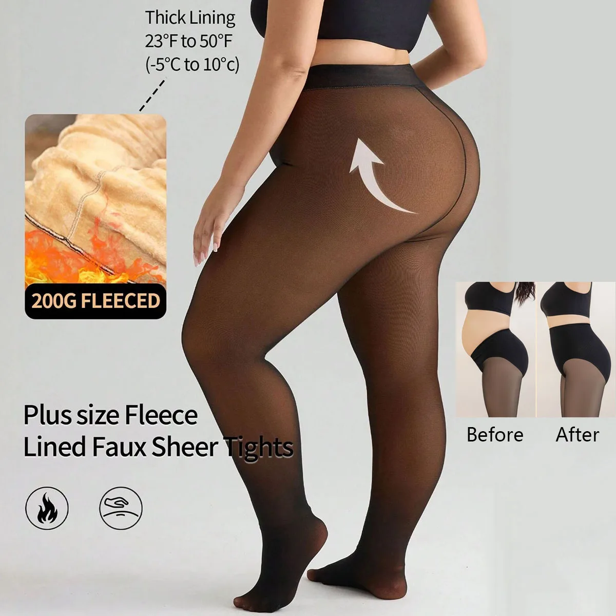 2026 New One Seam Fleece Lined Tights Sexy Black Shaping Thermal Leggings Translucent Pantyhose Sheer Fleece Leggings Plus Size