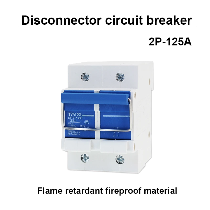 1 PCS SHY-125 2P Knife-type 125A Circuit Breaker Isolating Switch DIN Rail Mounted Guide Rail Photovoltaic Switches