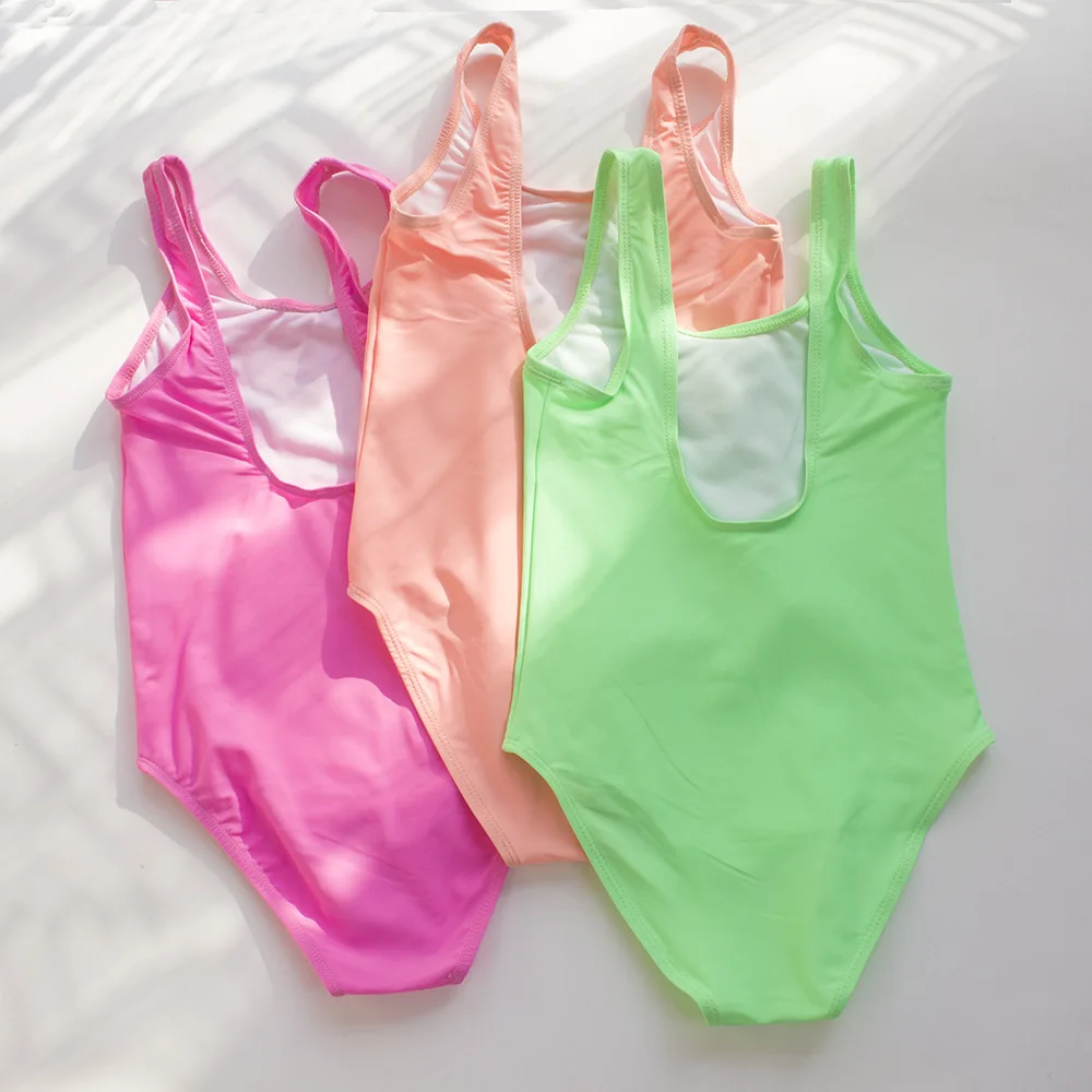 Euro-american Style Nylon One Piece Swimsuit for Girls Coconut Printing Simple Kids Bathing Suits 7-14 Years Swimwear