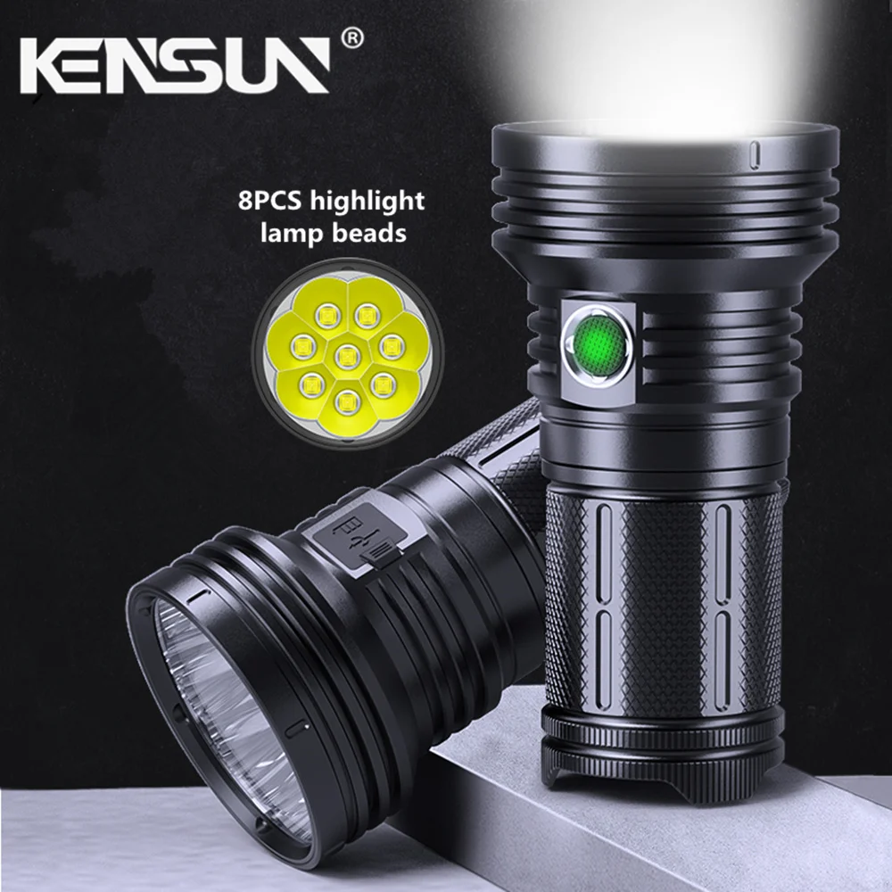 8-led懐中電灯-超強力-超高輝度-高ルーメン-type-c充電-パワーディスプレイ-戦術パトロールトーチ