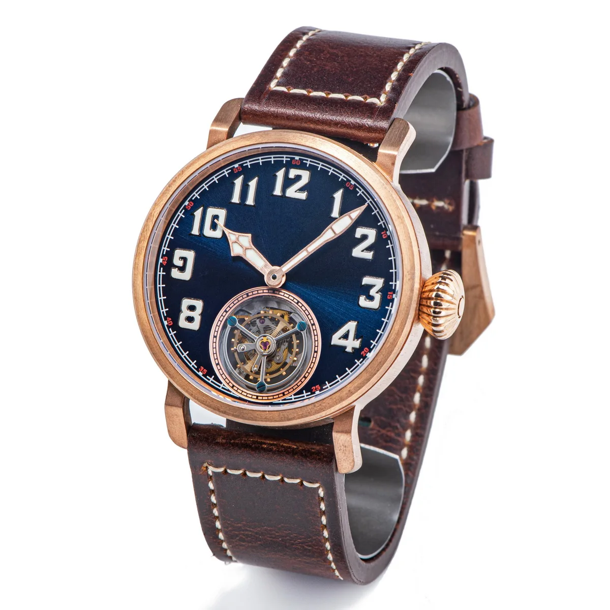 Sugess Bronze Tourbillon Watch Tianjin ST8230 Mechanical Hand Movement Mechanical Skeleton Wristwatches CuSn8 Case BGW9 Luminous