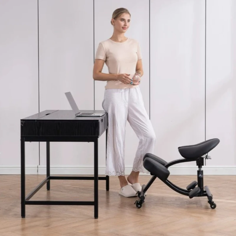 Ergonomic Kneeling Chair Adjustable Double Cushion Saddle Stool with Wheels for Home Office Posture Correction and Back Support