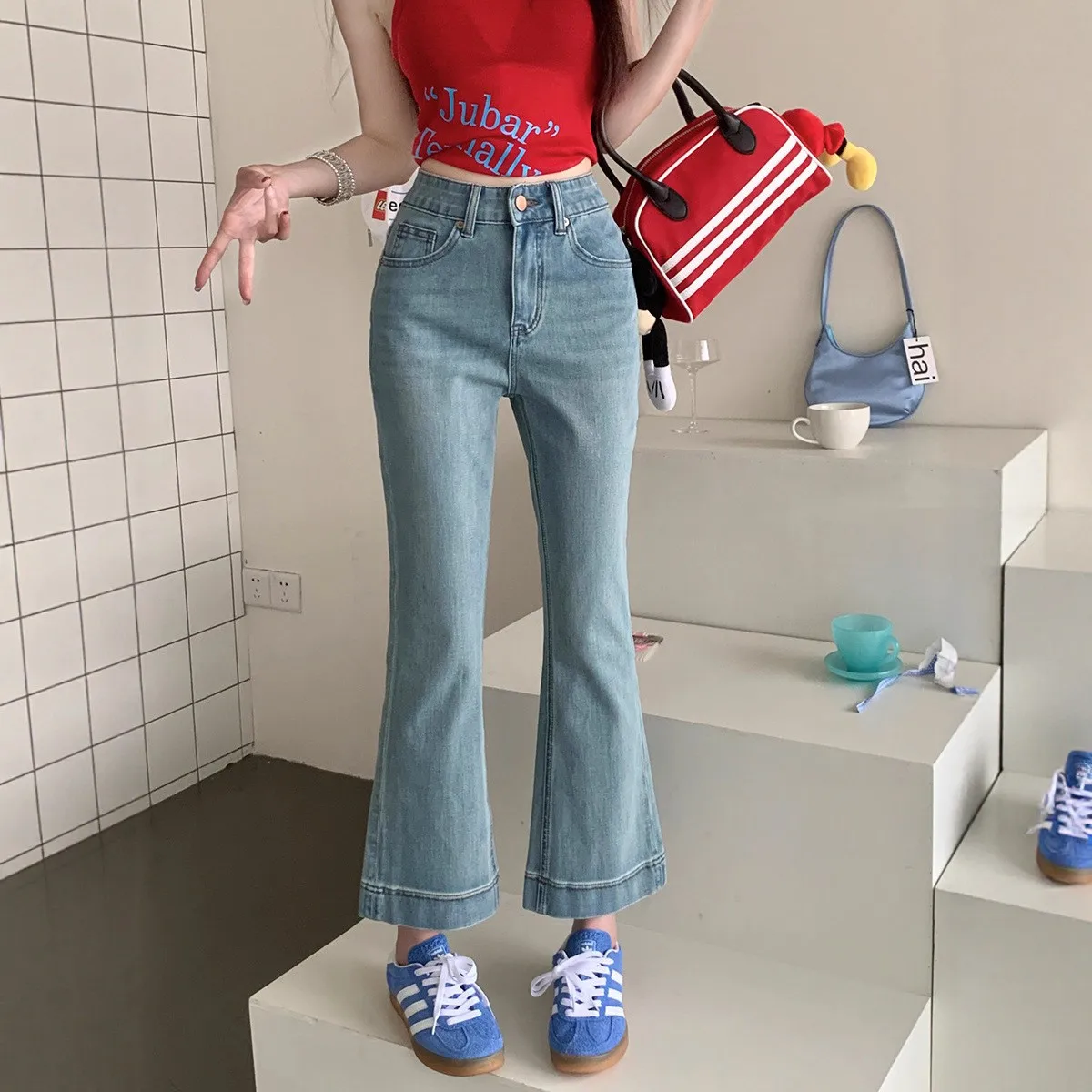 

Elastic Micro Flared Jeans Women's High Waist Loose Slim Straight Leg Trousers Trendy Cotton Casual Spring Autumn