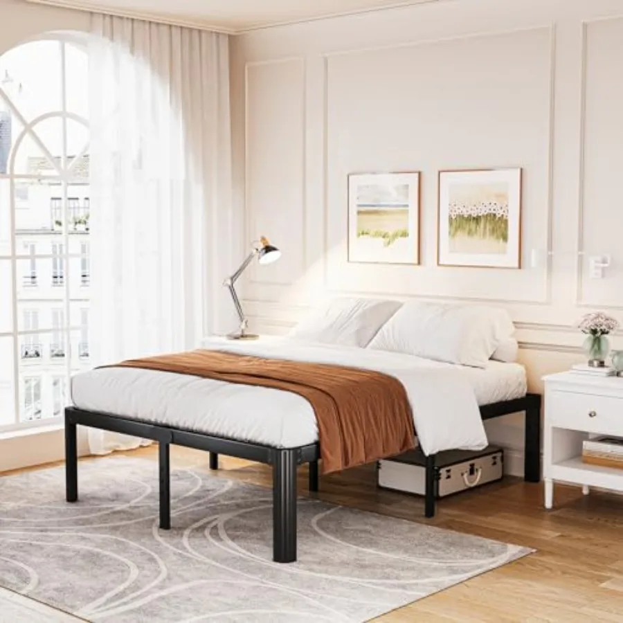 

Size Bed Frame High Metal Platform Bed with Round Corner Leg No Box Sprg Needed Heavy Duty Noise-Free Bed Base Easy Assembly Bl