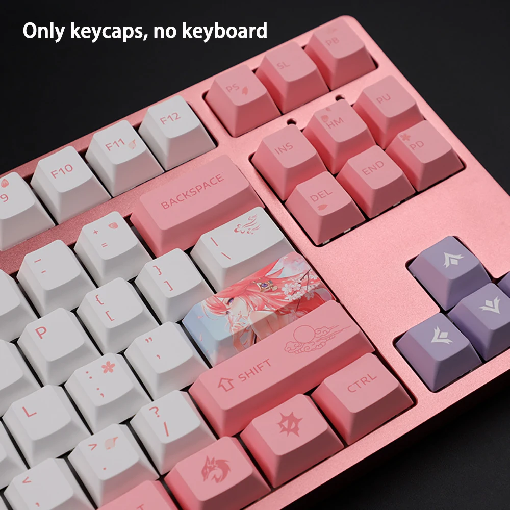 Imagem -06 - Yae Miko Keycaps Genshin Impacto Personagem Série Keycaps Jogo Teclado Tampa Cereja Perfil Pbt Material 135 Teclas Tampas Mecânicas