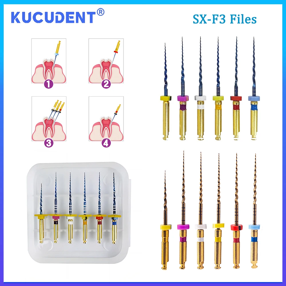 

KUCUDENT 6 шт. стоматологические файлы SX-F3 эндодонтические ассорти роторные Niti Endo файлы корневых каналов тепловая активация двигатель использование 21/25/31 мм