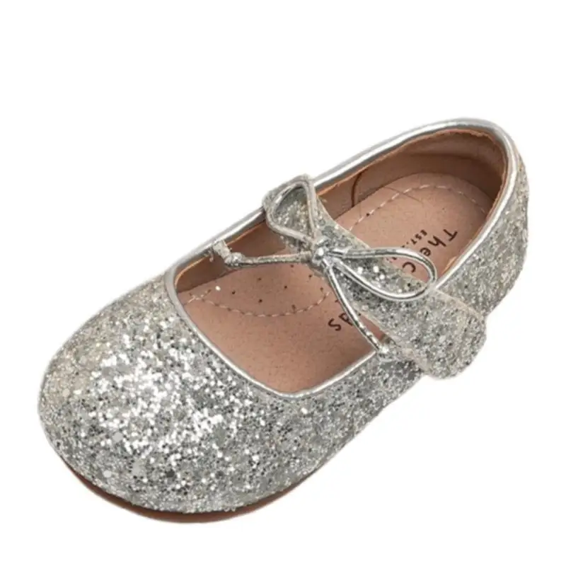 2025 Bright Girls Mary Jane Dress Shoes Silver Bling Ballerina Flats for Wedding Performance Party (Toddler/Little Kid/Big Kid)