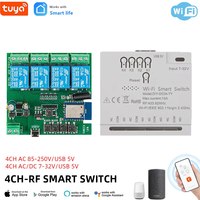 4CH Tuya Smart Switch 220V WIFI Module Remote Control USB 5V 12V 24V 85-250V RF Receiver 10A Smart Relay Includes Free Shell