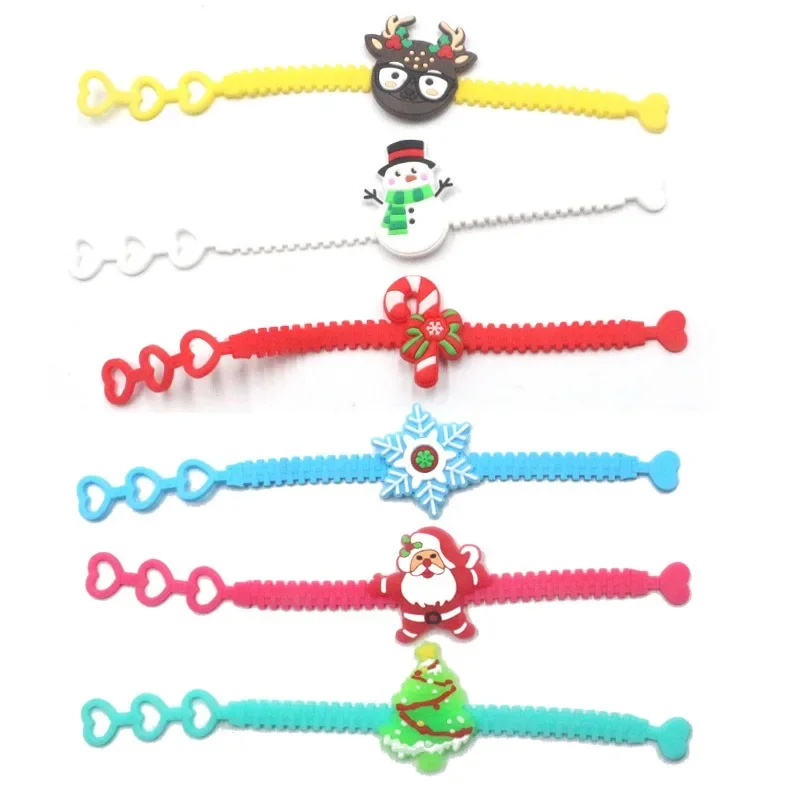 Cartoon Christmas Silicone Bracelets Toys Merry Christmas Party Decoration Santa Claus Bracelet Children Party Favors Kids Gifts