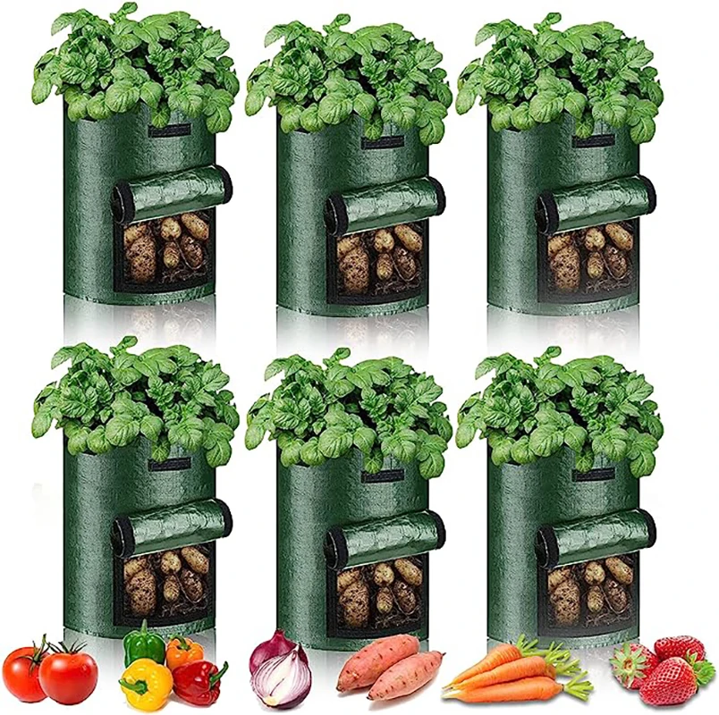 10 Gallons Potato Grow Bag PE Vegetable Grow Bags DIY Fabric Grow Pot Growing Bag Vegetable Plant Bag Outdoor Garden Pots