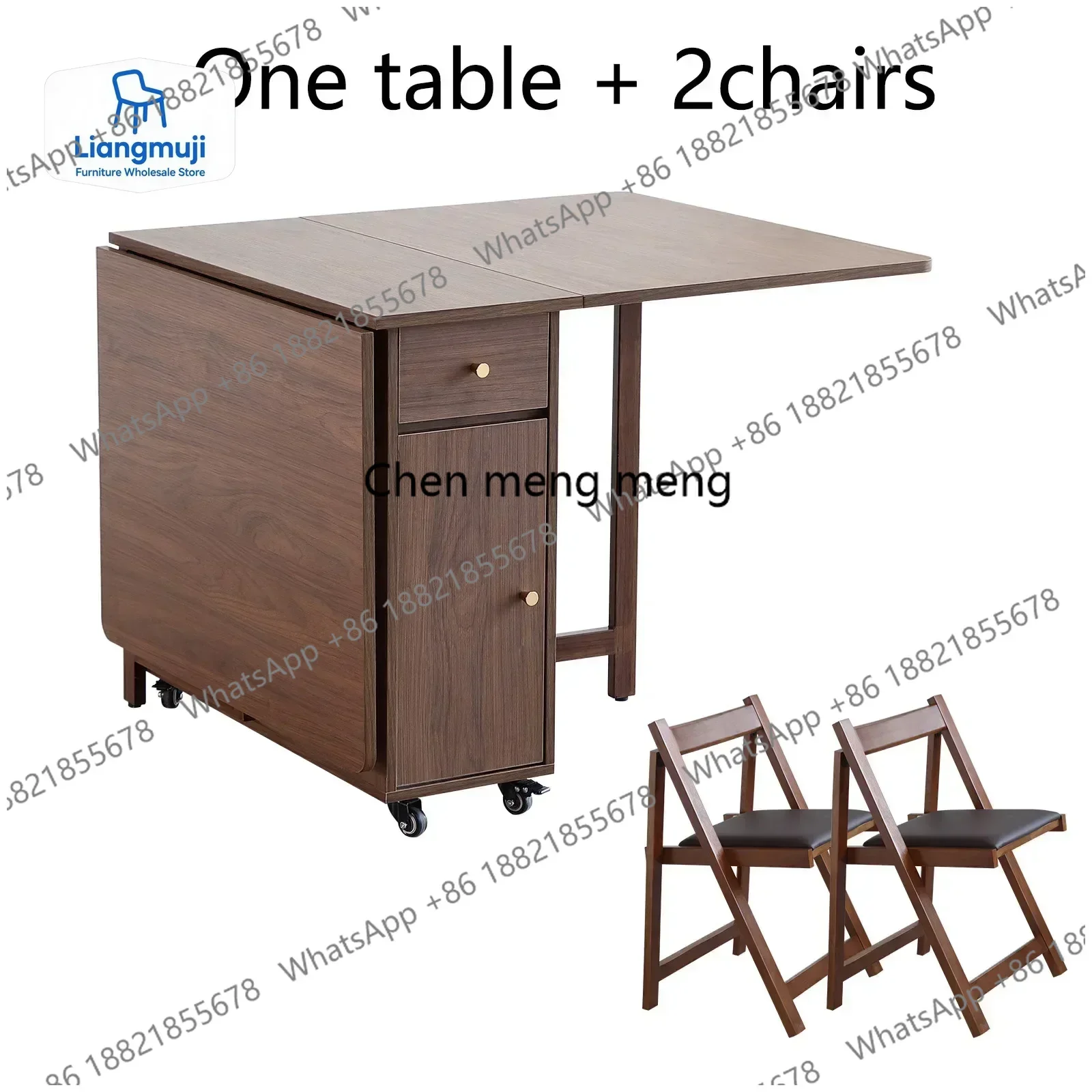Folding Dining Table with 2 Drawers and 4 Wheels for Living Room,Kitchen, Farmhouse, Space Saving Table  Mesa Comedor Muebles