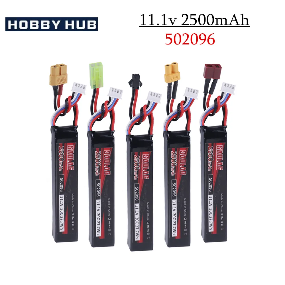 Water Gun Airsoft 11.1V 3S 2500mAh 30C 502096 LiPo battery T/Tamiya/XT30 Plug for Airsoft BB Air Pistol Electric Toys Guns Parts