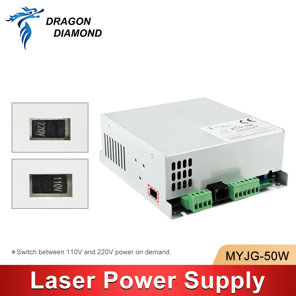 Myjg-切断および彫刻機用のユニバーサルレーザー電源,CO2, 50w,110v,220v,35-50w