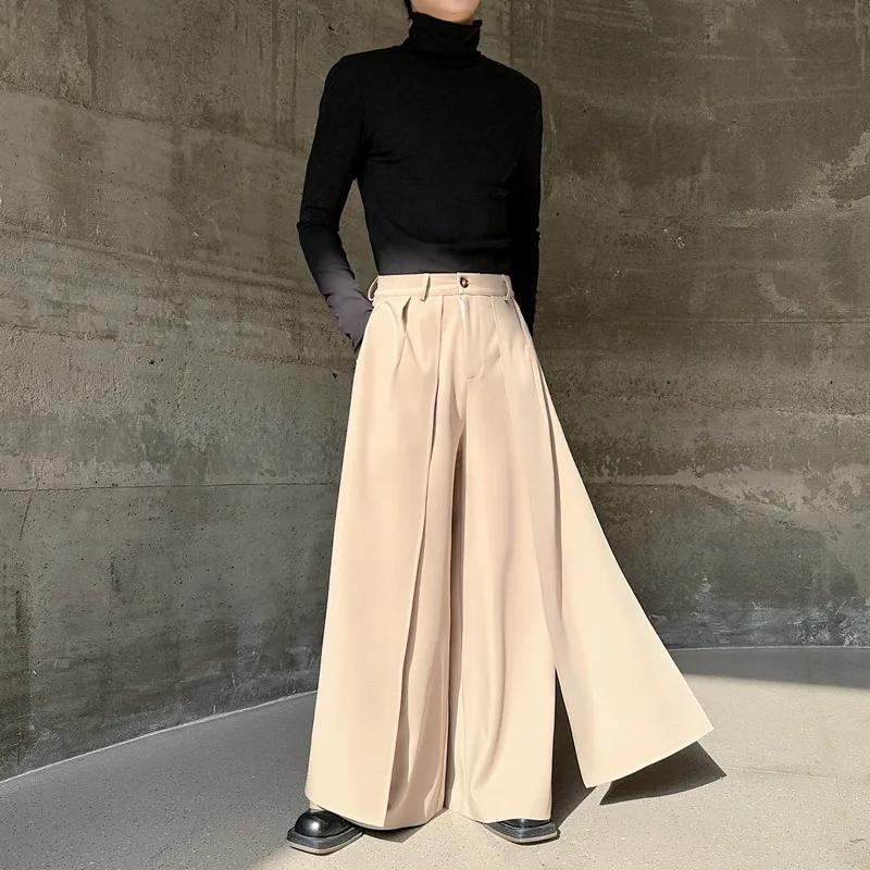 

Мужские повседневные брюки-палаццо с эффектом двухслойности, удлиненные, свободного кроя, с оригинальным дизайном, длинные, до пола