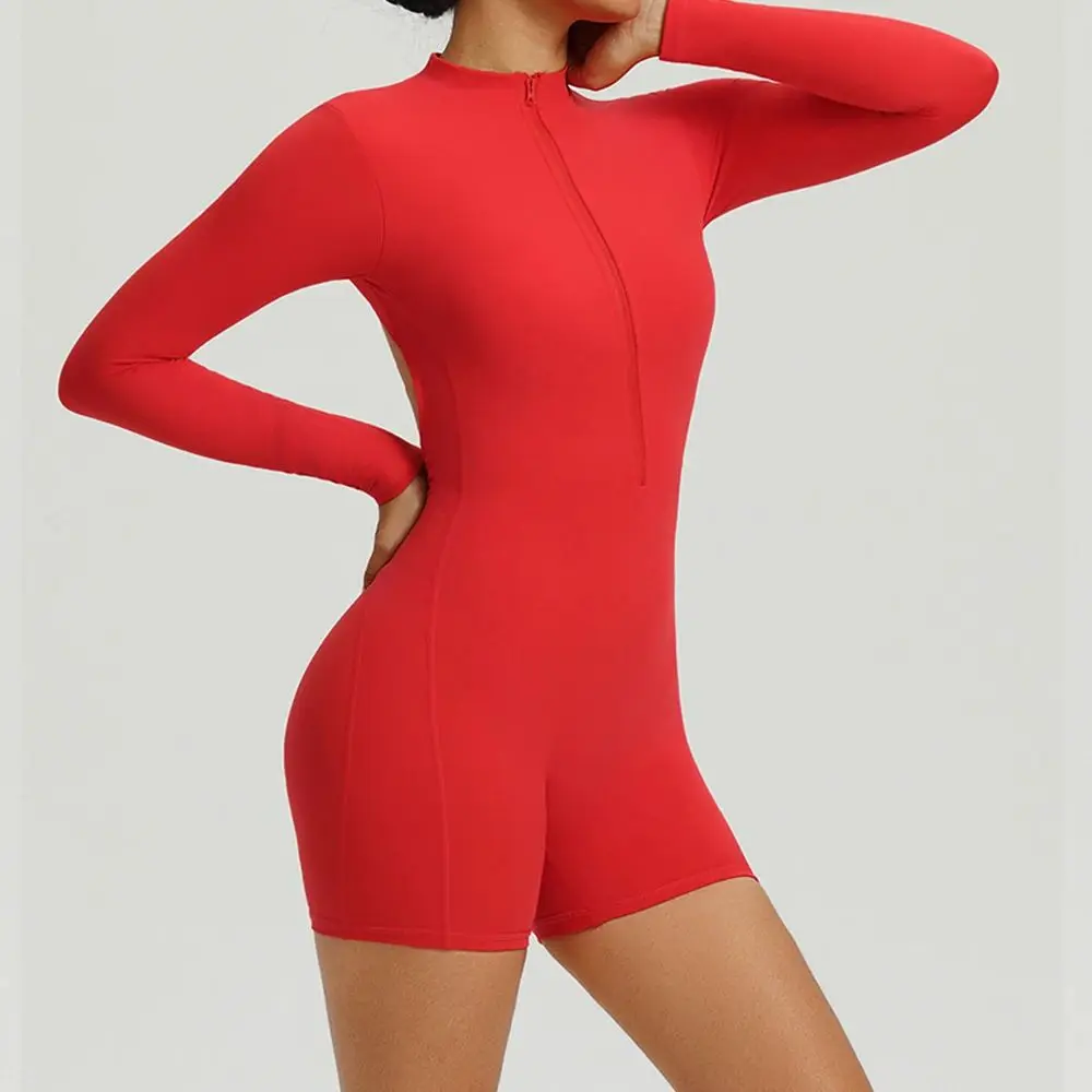 

Zipper Sports Jumpsuit Long Sleeved Shorts Fitness Rompers Women Gym SetYoga Clothes Workout Female Outdoor Recreation Bodysuits