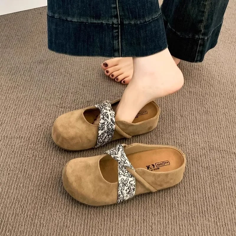 

Women's Soft Bottom Slip-On Velvet Sandals High Arch Support Summer Casual Shoes Round Toe Flat Heel Slippers