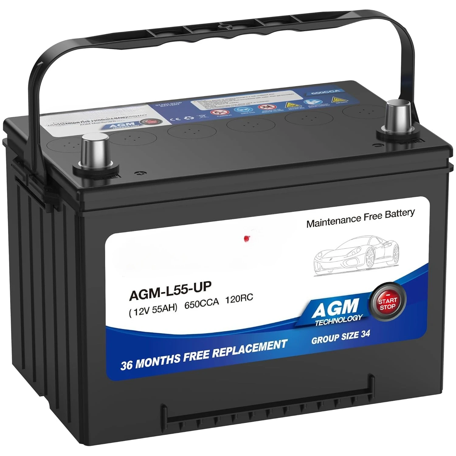 

UPLUS BCI Group 24 Car Battery, AGM-L55-UP Maintenance Free 12V 55Ah Premium AGM Batteries BCI Group 34 Automotive, Customized
