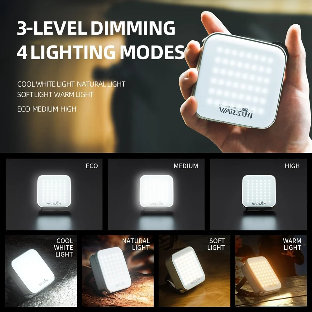 WARSUN Camping Light Waterproof Rechargeable Outdoor Pendant Light Portable Fill Light Work Lighting Equipment-AA26