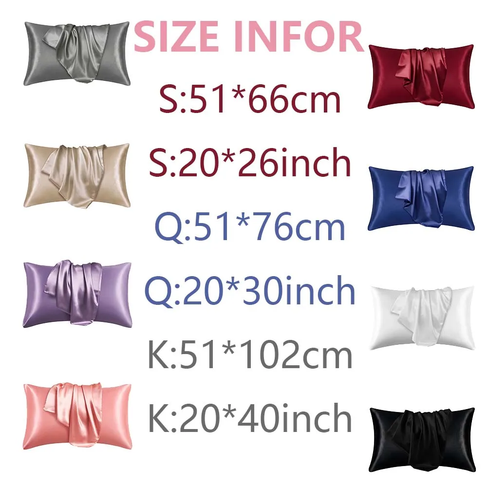 2pcs Silk Pillowcase Pure White/Black/Grey/Khaki/Blue/Pink/Sliver Bed Pillow Covers Luxury Cases Home Bedding Decor