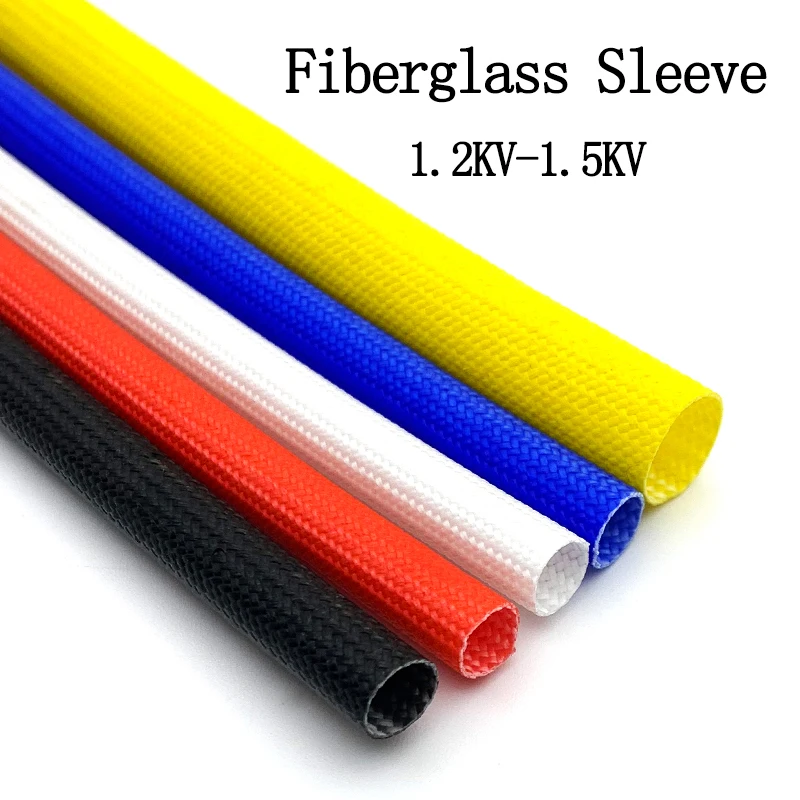 200 Deg.C Fiberglass Tube ID 1 ~ 30mm Silicone Resin Braided Wire Sleeve Flame Resistant Fiber Glass Insulate Cable Pipe Protect