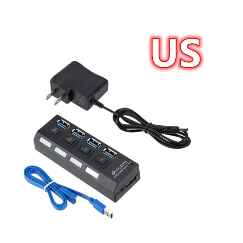 GRWIBEOU Hochgeschwindigkeits-USB-HUB 3.0 5Gbps USB 3.0 4-Port-HUB Neuester Kompakter Leichter Tragbarer Adapter-Hub mit Stromversorgung