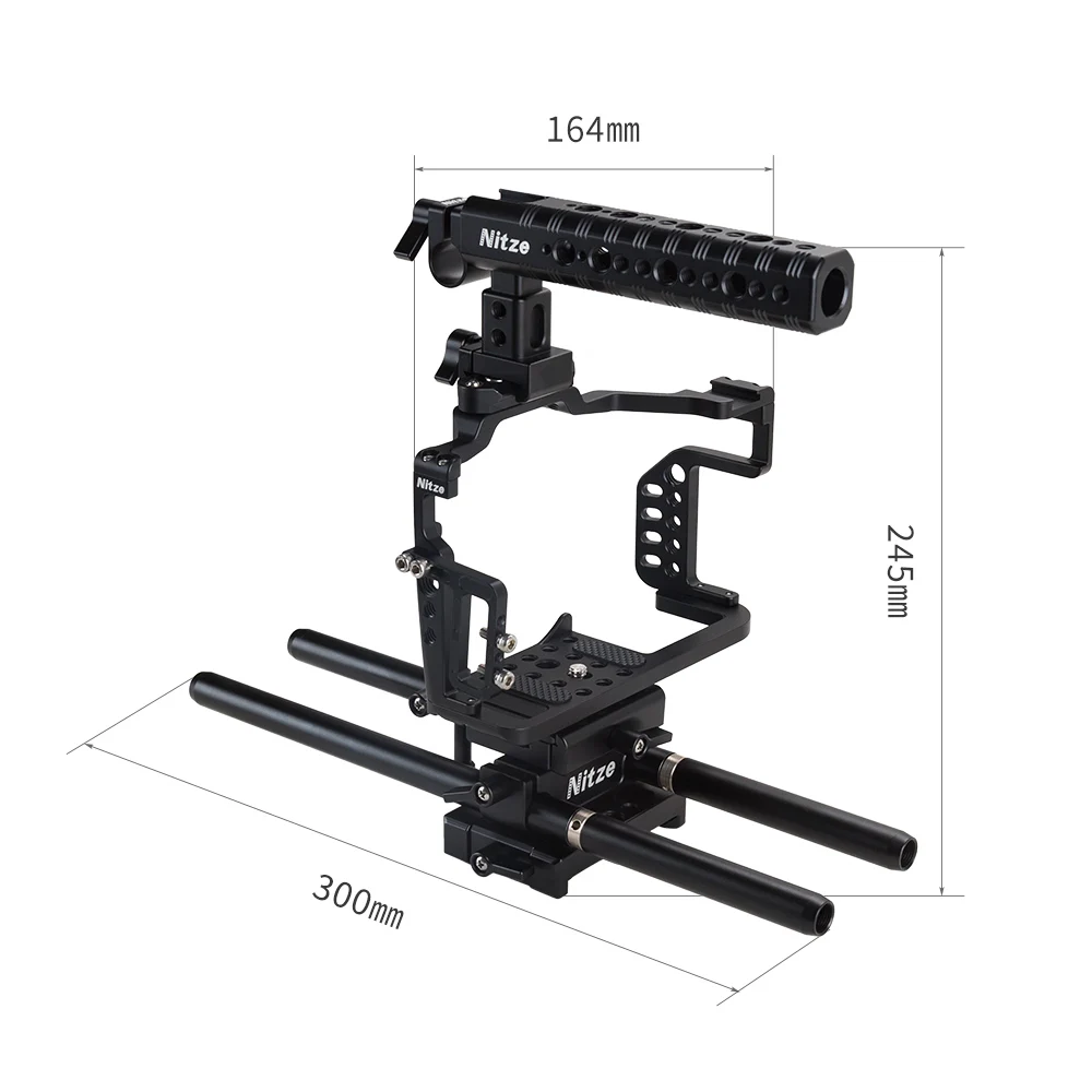 Nitze Cage for Panasonic GH4/GH5/GH5II/GH5S With PE06 HDMI Cable Clamp,Handle,Lens Adapter Support,Baseplate and Rods