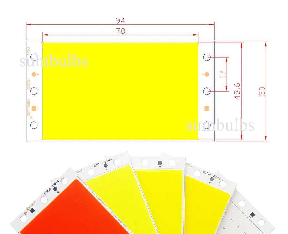 94x50MM 15W COB LED-Lichtstreifenmodul DC 12V 1600LM Ultrahelles Warmweißes Kaltweißes Blaues COB-Chip-On-Board-Matrix-LED-Lampenmodul – Detail 4