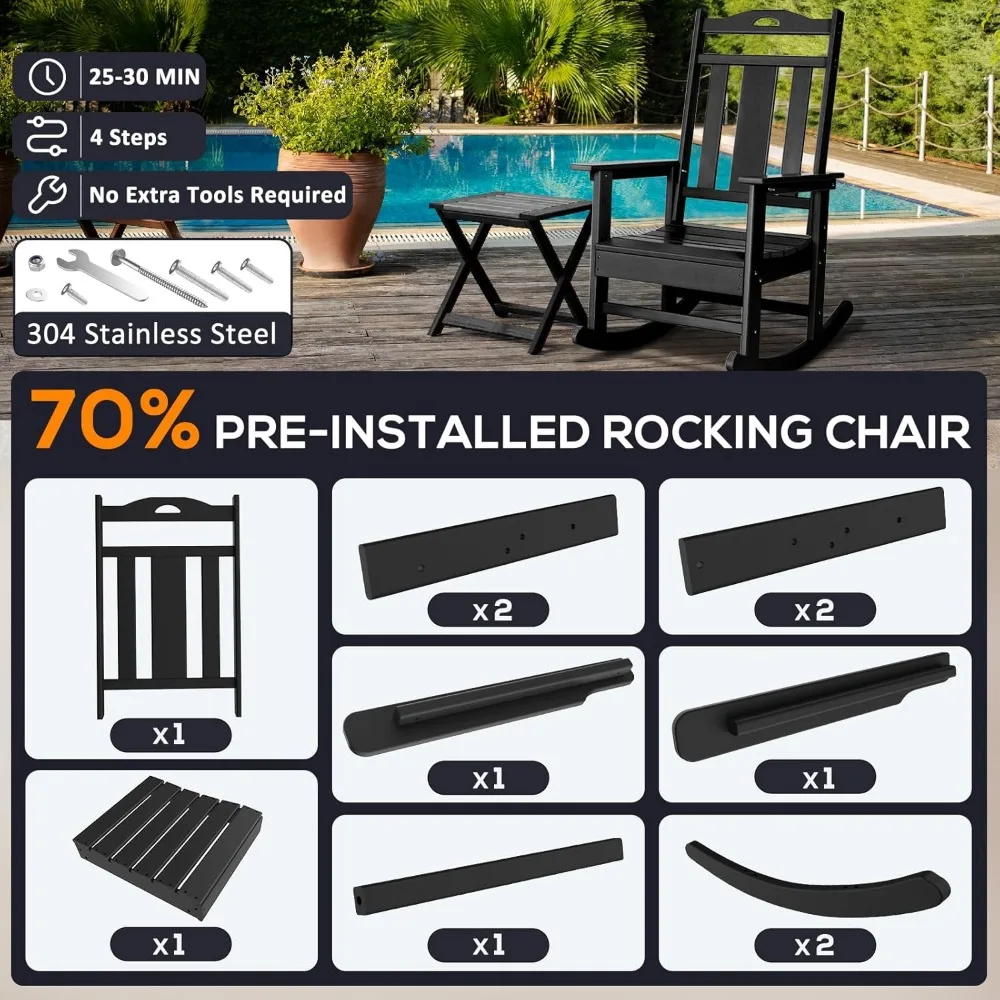 Durable HDPE Outdoor Rocking Chair - Weatherproof Patio Rocker with High Back and Oversized Seat for Comfort