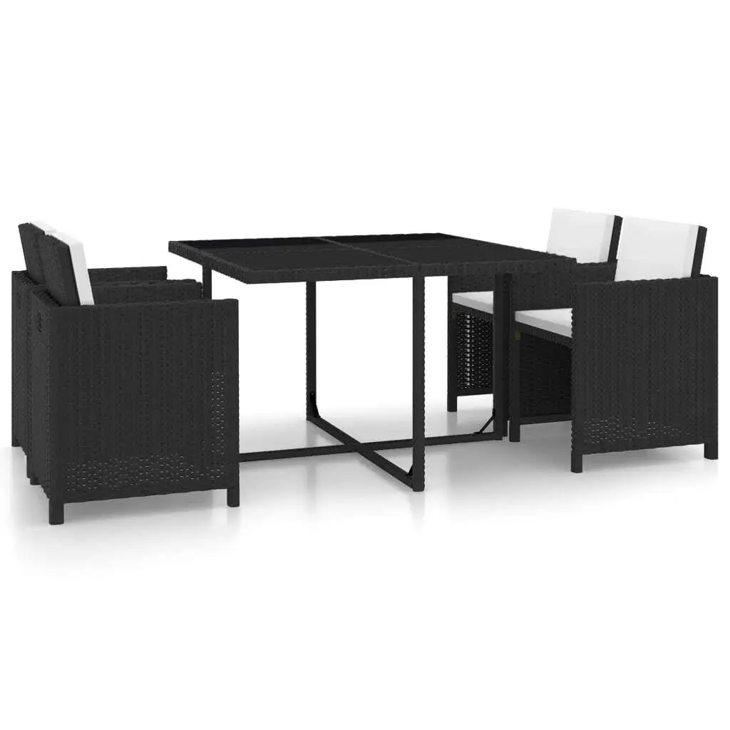 5-Piece Black Poly Rattan Patio Dining Set with Cushions for Outdoor Relaxation