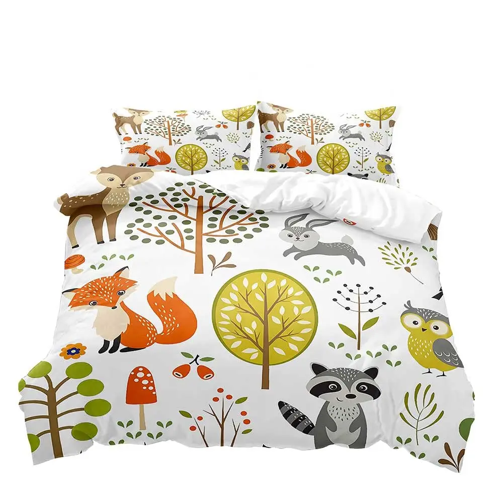 Cute Deer Bear Fox Duvet Cover, Full Bedding Sets Cover, Boys Girls Toddler Kids Bedding, Comforter Quilt Cover, 2 Pillow Sham