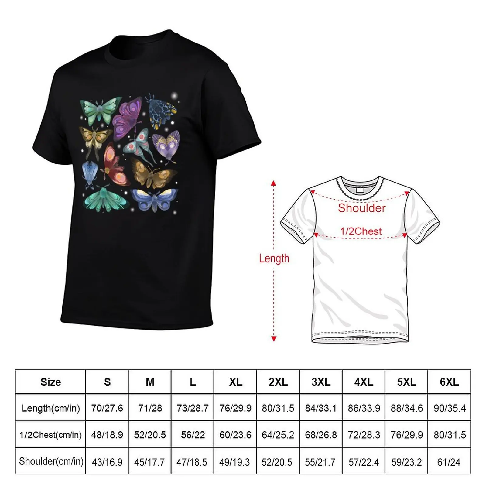 Watercolour Night Moths T-Shirt Basic Solid Color Casual Tee Shirt