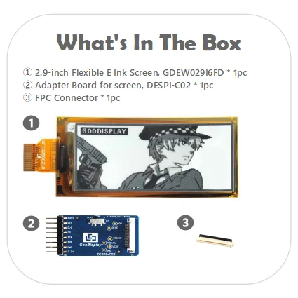 2.9Inch Flexible E-Paper HAT Starter Kit Black White Ultra-Thin E-Ink Display GDEW029I6FD for DIY Projects