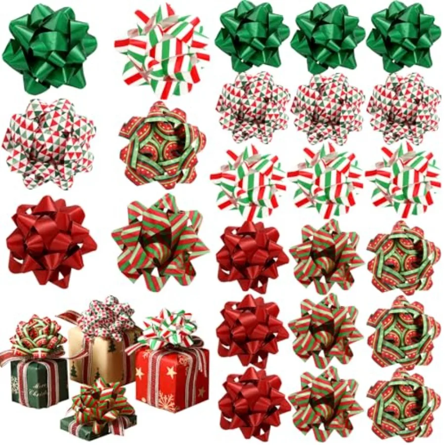 24 Uds. De lazos para regalo de Navidad, palo de pelar con 6 estilos diferentes para decorar regalos de árbol de Navidad, paquetes de cestas para boda