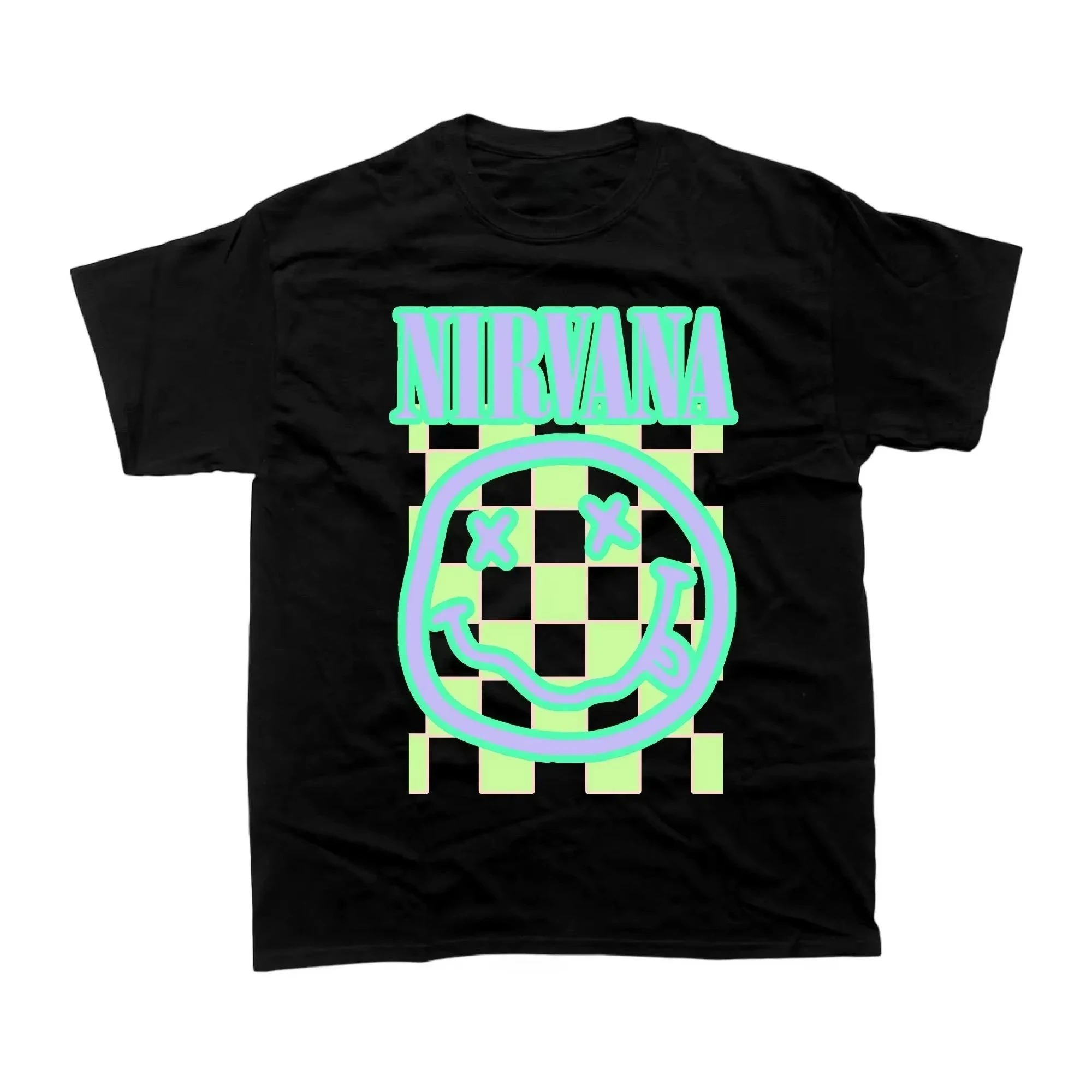 Checkered Nirvana Grunge Band Graphic T-Shirt Cotton Men Women Streetwear Tee