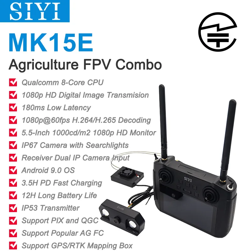 SIYI MK15E Mini HD Handheld Radio System Transmitter Remote Control 5.5-Inch Monitor 1080p 60fps 180ms FPV Japan MIC Certified