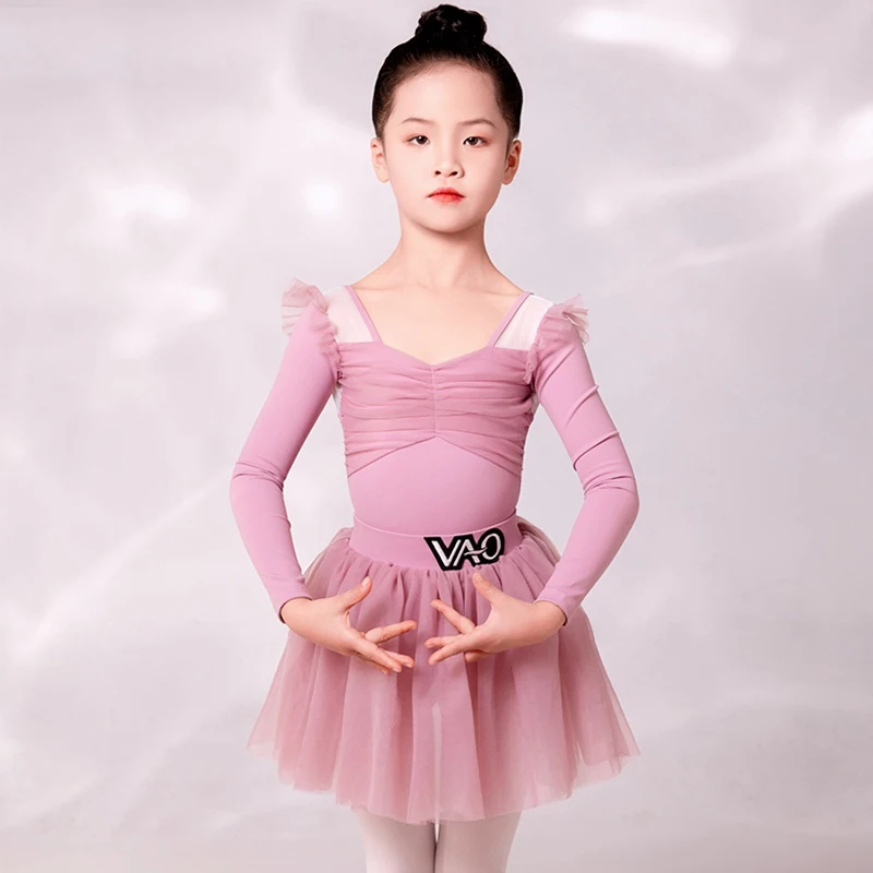 

Latin Dance Girls Dress Pink Ballet Costume Latin Dance Training Clothes Children Latin Dance Leotard Skirt Practice Wear 1478