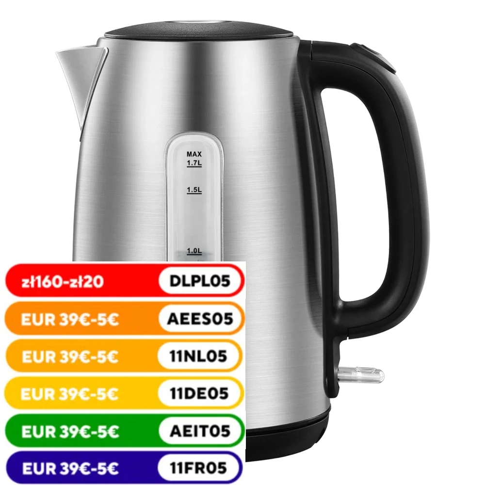 Midea Kettle Stainless Steel 1.7 L, BPA-Free Kettle, 2200 W Quick Boil Function, Insulated Handle with Water Level InIndicator.