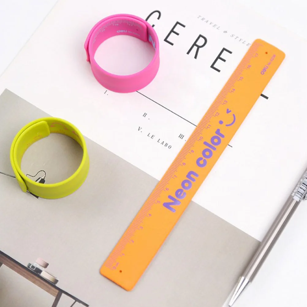 6 Pcs Kids' Wristbands Abrasion-resistant Cartoon Clap Bracelet Silicone Button Ruler Pattern