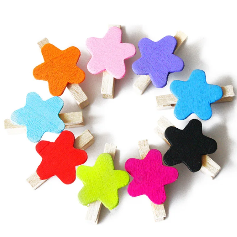 30x4mm 20pcs Wooden Colored Love Heart Photo Clips Memo Paper Peg Clothespin Stationery Christmas Wedding Party Craft Home Decor