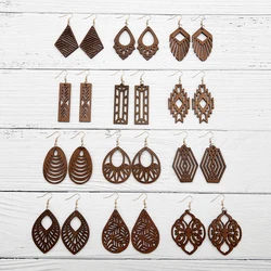 12 pairs/set leaf geometric carved pattern dangling earrings bohemian holiday style fashion holiday earrings