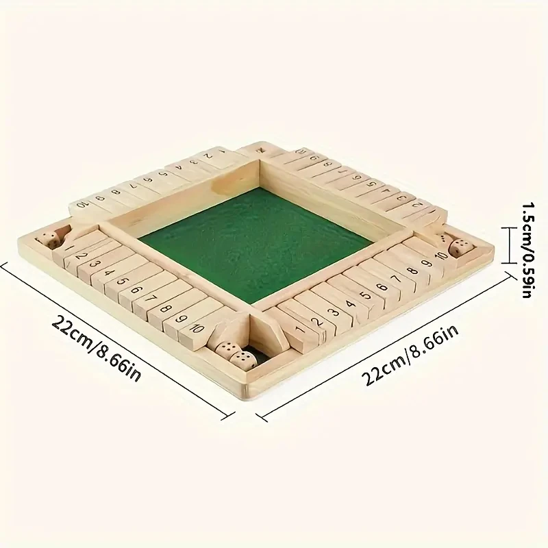 Classic 4 Sided Wooden Board Game With 2 Dice And Shut-The-Box Instructions, Classics Tabletop Version And Pub Board Game