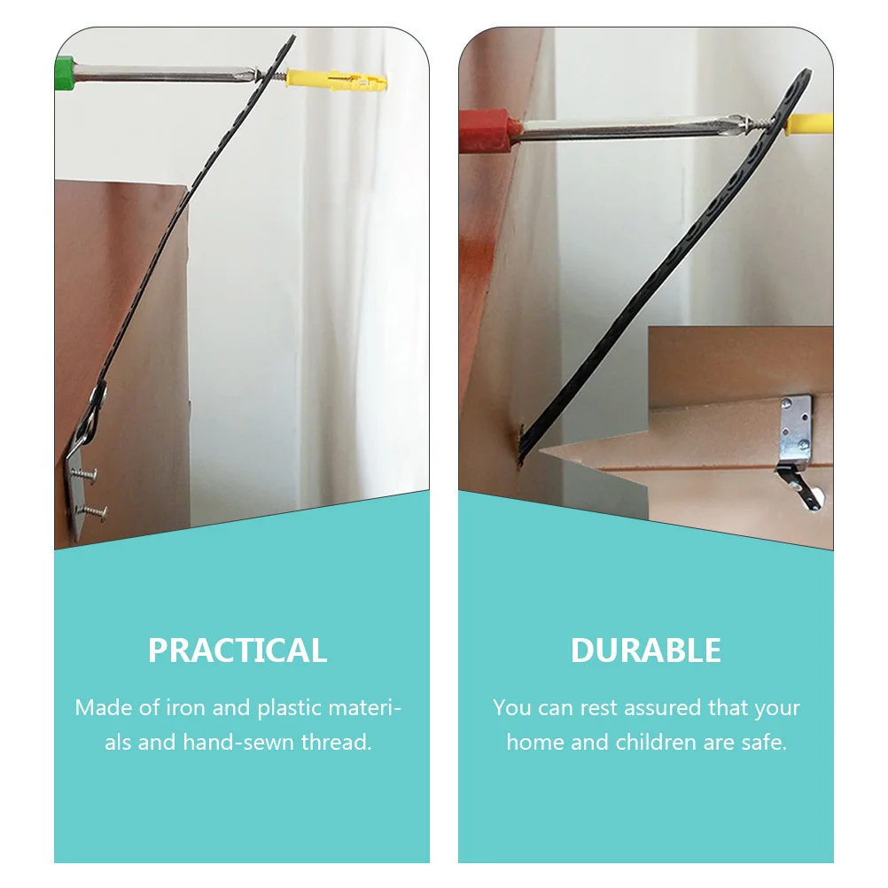 

2pcs Furniture Safety Anchors Adjustable Anti Tip Straps Child Proofing Secure Wall Mount Brackets Cabinet Falling Prevention