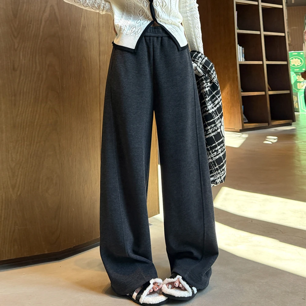 

Solid color women's casual pants loose solid color new elastic waist women's wide leg floor pants autumn and winter